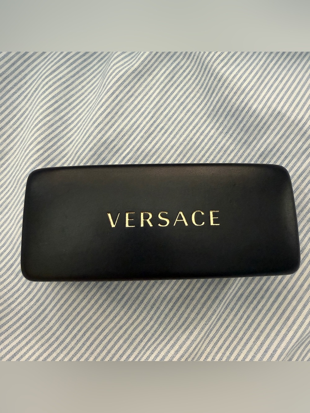 Versace Black Textured Leather Eyewear Case with Embossed Logo